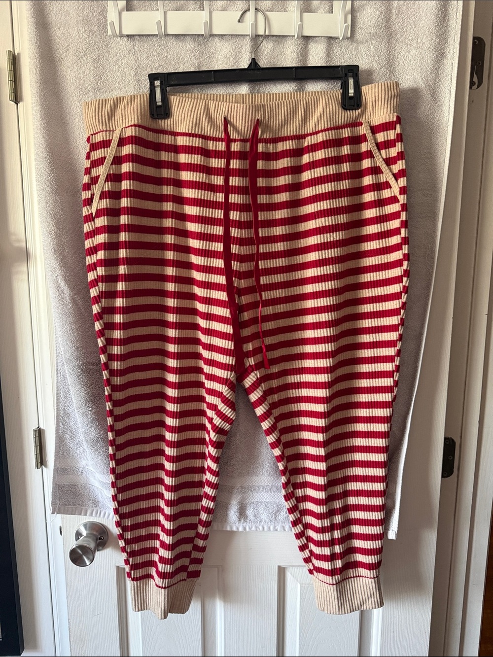 Kids Red and Cream Knit Stripe Joggers
